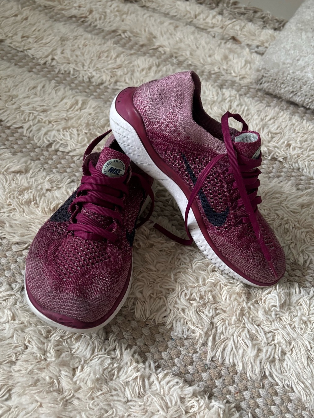 Nike Women's Berry and Black Flyknit Running Shoes Size US 5.5